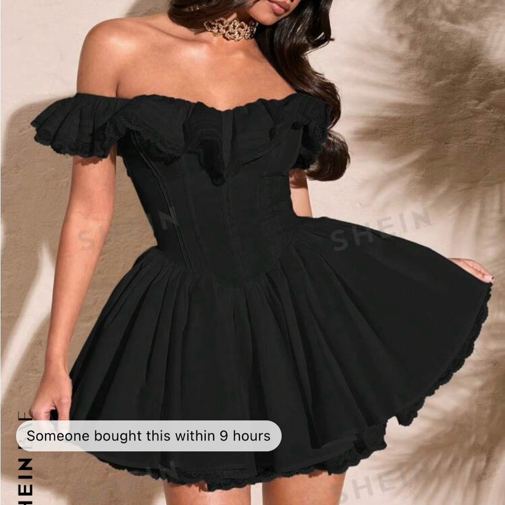 SHEIN Black Off-Shoulder Prom Dress